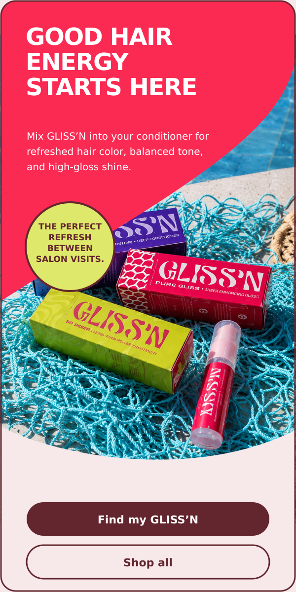 GLISS’N hair color and shine products arranged poolside
